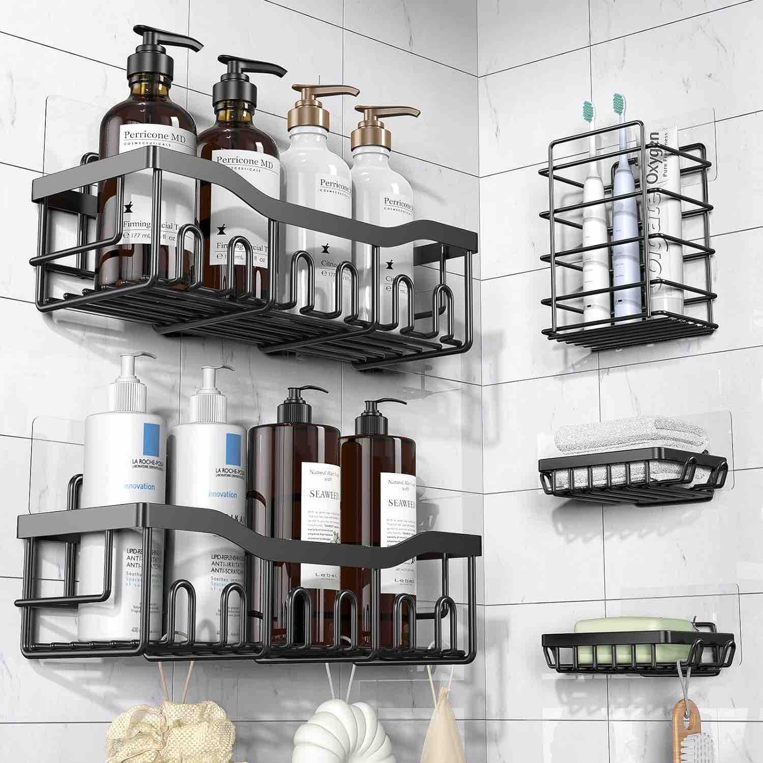 Paquete de 5 organizadores de ducha adhesivos para almacenamiento de baño - www.midecostyle.com